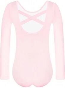 Girls Ballet Leotard Back Crisscross Long Sleeve Dance Leotards With Full Front Lining For Young Girl Dance Practice - Pink - View 2