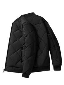 Men's New Varsity Collar Diamond Pattern Quilted Jacket, For Fall Winter
