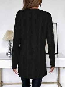 SHEIN Frenchy 素色下擺開叉T恤 - 黑色 - 查看 2