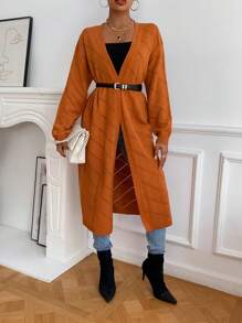 SHEIN LUNE Cárdigan de punto de malla de hombros caídos sin cinturón