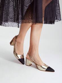 MOTF PREMIUM METALLIC SLINGBACK BLOCK HEELS VACATION SHOES, SUMMER SALE, FOR HALLOWEEN
