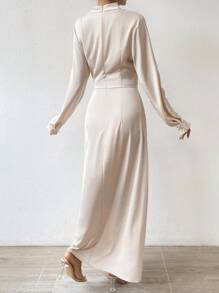 Zolique 女性優雅頸鏈領口洋裝 - 杏色 - 查看 2