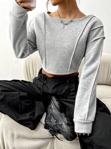 SHEIN Unity Sudadera crop con puntada de hombros caídos - Gris - Ver 6