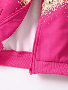 SHEIN Cô Gái Trẻ In hoa Báo Dây kéo Áo khoác bomber - Hồng - Xem 5