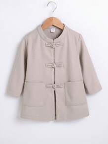 SHEIN 1pc Young Boys' Windproof & Comfortable Casual Long Woolen Coat In Light Color For Fall/Winter - Beige - View 1