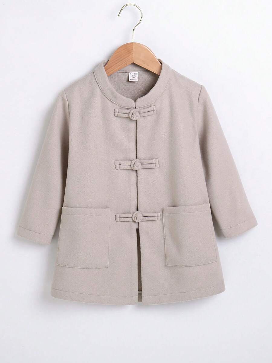 SHEIN 1pc Young Boys' Windproof & Comfortable Casual Long Woolen Coat In Light Color For Fall/Winter - Beige - View 1