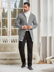 Manfinity Unisex Uomo 1 pezzo Cardigan con doppia tasca bordo a contrasto con cappuccio