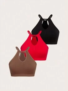 SHEIN Yoga Sxy 3pcs Cut Out Front Sports Bra - Multicolor - View 4