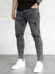 男士破洞抽鬚緊身牛仔褲