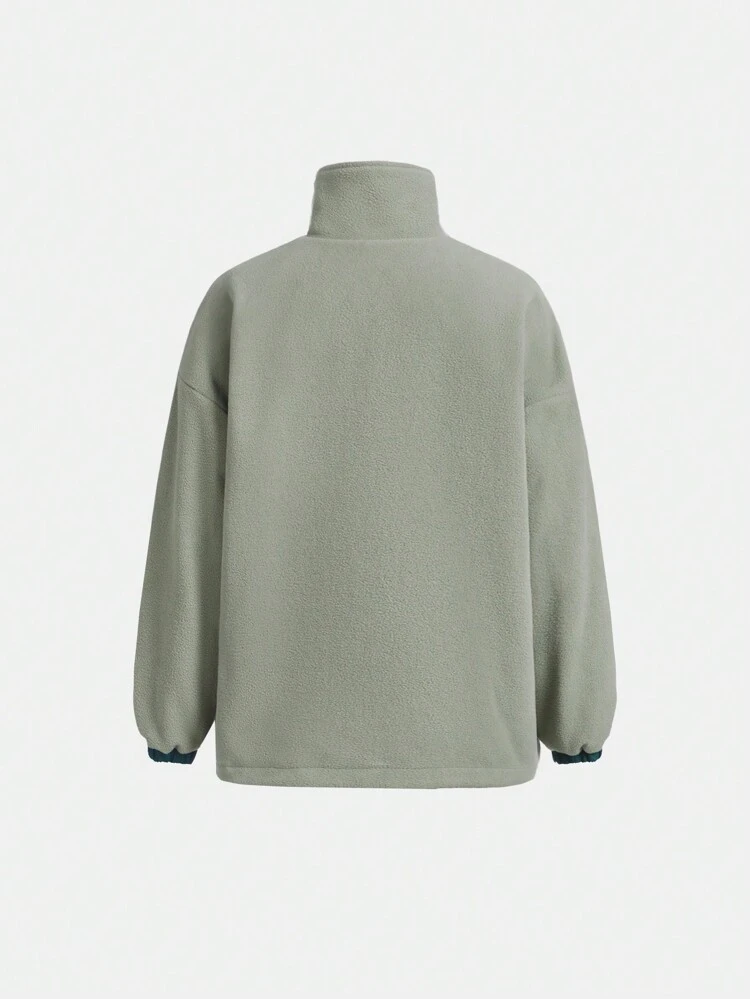 Boys' Outdoor Sports Double Color Patchwork Fleece Jacket With Zipper Front And Pockets, Warm, Breathable, Windproof, Perfect For Hiking, Climbing, Traveling And Daily Wear