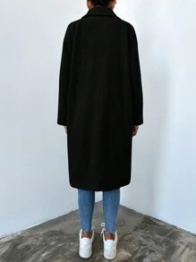 EURMUSE Abrigo Sólido Con Cuello De Muesca, Con Botones Y Frente Abierto - Negro - Ver 2