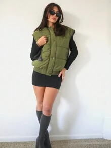 SHEIN Essnce Solide vest met knopen aan de voorkant, gewatteerde jas