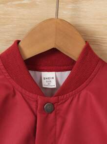 SHEIN Young Boy Spider Web Print Mock Neck Jacket - Red - View 7