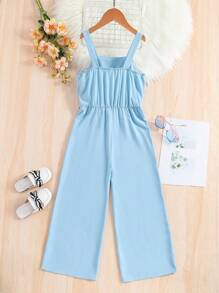 SHEIN Tween Girl Ruffle Casual Jumpsuit, & Versatile For Holiday & Everyday Wear, Spring & Summer - Blue - View 2