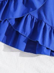 Tween Girl Girl'S Ruffled Asymmetric Hem Belted Dress - Blue - View 7