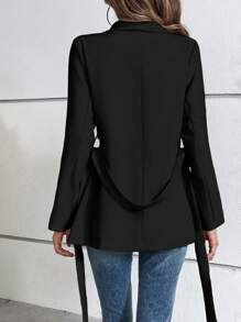 Chiquease Women's Shawl Collar Tie Waist Blazer - Black - View 2