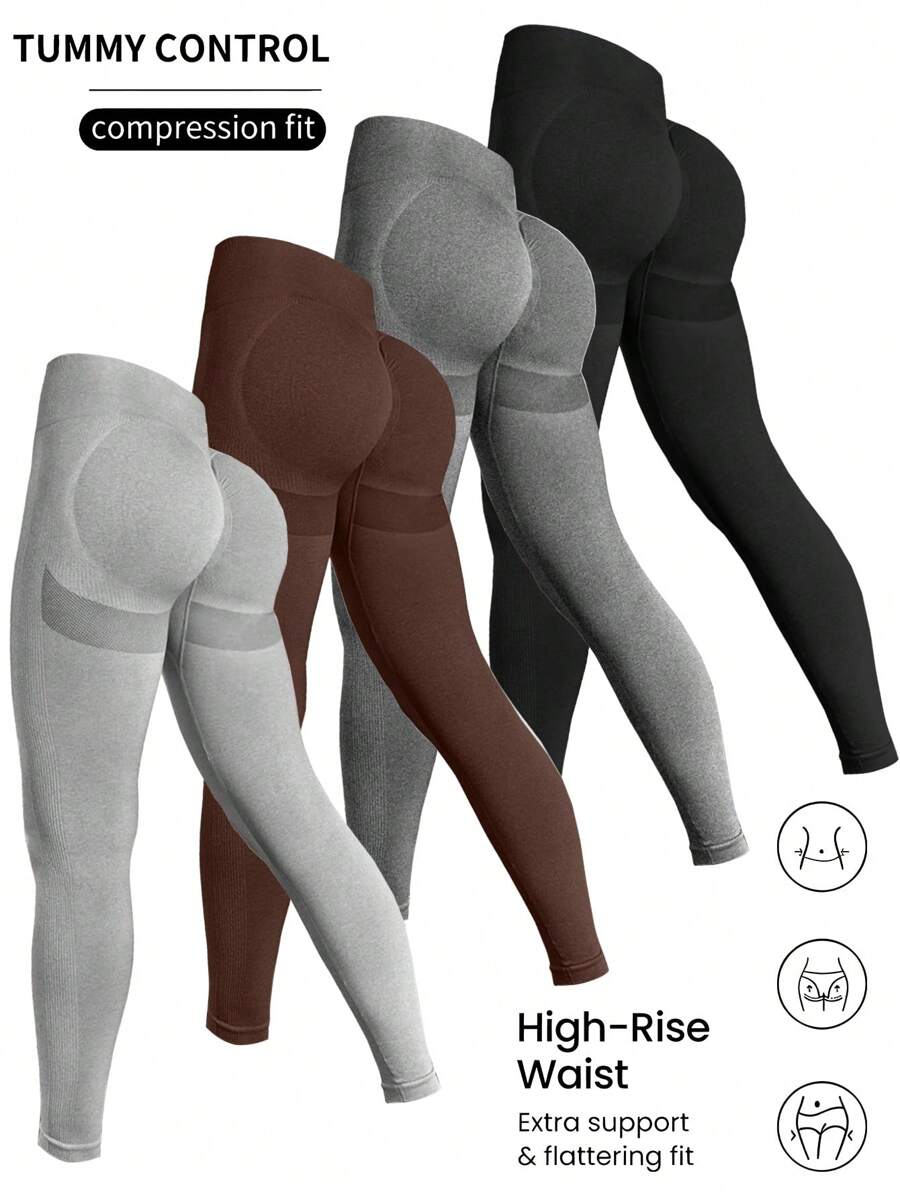 Yoga Basic 4pcs Liền mạch Thắt lưng rộng Quần Xà cạp thể thao - Nhiều màu - Xem 1