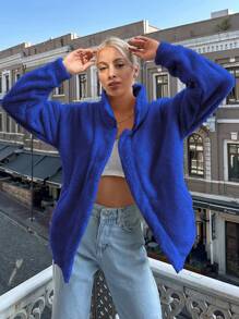 EURMUSE Women'S Drop Shoulder Jacket - Royal Blue - View 3