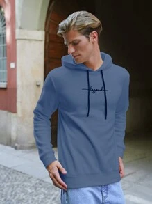 RueChic Men Letter Embroidery Drawstring Hoodie - Baby Blue - View 6