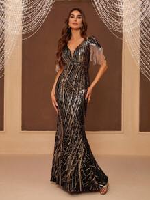 SHEIN Belle Của phụ nữ Chính thức Đầm dạ hội Với Thêu , Hạt , Tua , Người yêu Vòng cổ Và Thon gọn - Nhiều màu - Xem 7