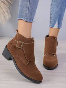 女性踝靴和短靴帶搭扣,秋季和冬天靴子,高跟鞋,粗跟高跟鞋,樣式,棕色的 - 棕色 - 查看 5