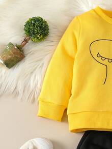 Baby Boy Dinosaur Print 3D Design Pullover & Sweatpants - Yellow - View 7