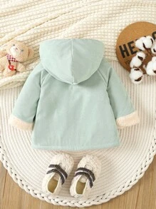 SHEIN Baby Boy Button Front Thermal Lined Hooded Coat - Multicolor - View 2