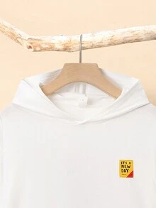 SHEIN 青少年男孩休閒連帽t卹針織t卹,卡通印花 - 白色 - 查看 4