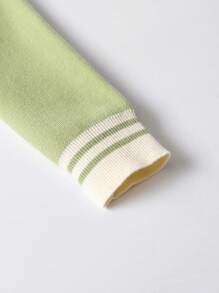 SHEIN Tween Girl Floral Pattern Striped Trim Drop Shoulder Cardigan - Green - View 6