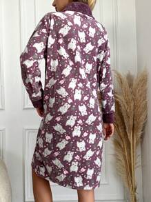 EURMUSE Cartoon Print Drop Shoulder Robe - Purple - View 2