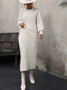 SHEIN LUNE Raglan Sleeve Sweater & Split Hem Knit Skirt