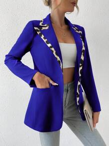 SHEIN Privé Contrast Trimmed Single Button Blazer - Royal Blue - View 6