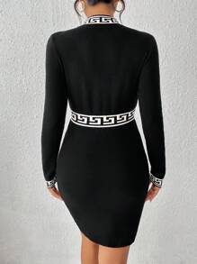 SHEIN Essnce Palace Jacquard Knit Pullover Dress - Black - View 2