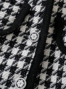 SHEIN Young Girl Houndstooth Print Contrast Binding Peplum Overcoat