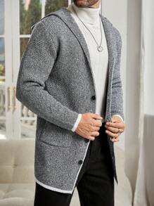 Manfinity Unisex Uomo 1 pezzo Cardigan con doppia tasca bordo a contrasto con cappuccio