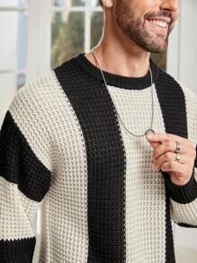 Manfinity Homme 男士下垂肩兩色毛衣 - 黑與白 - 查看 5