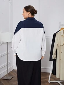 SHEIN Essnce Plus Two Tone Drop Shoulder Shirt - Multicolor - View 2