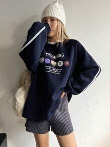 Dazy Star Women's Slogan Print Raglan Sleeve Sweatshirt,Fall Clothes - Navy Blue - View 7