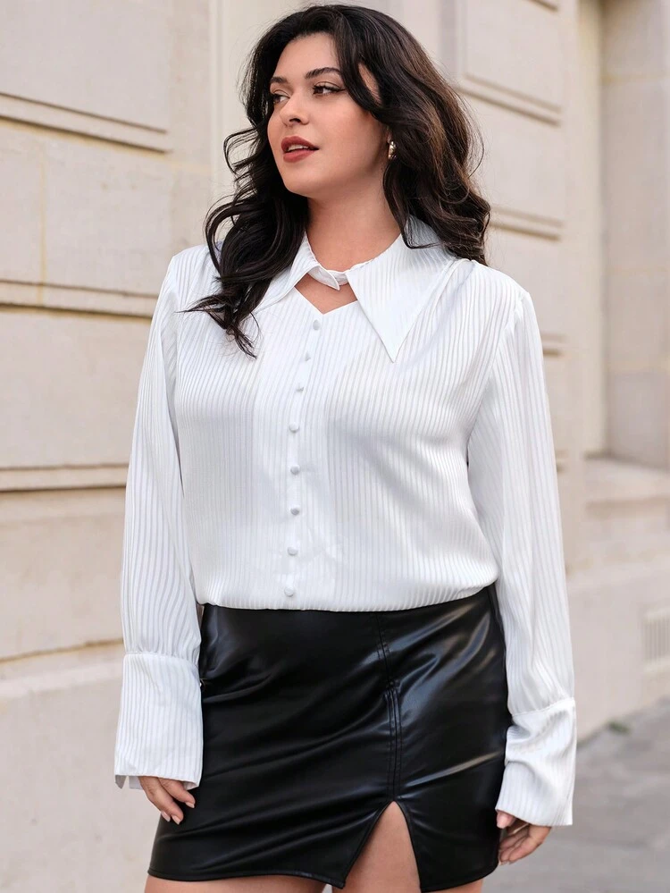 Plus Solid Button Front Shirt