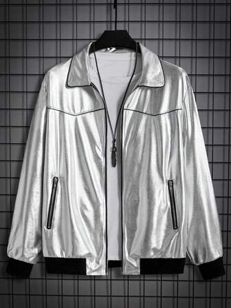 Manfinity Hypemode 男士鬆身拉鍊金屬外套（不包含t恤）