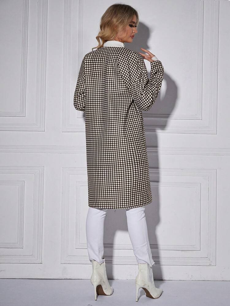 Plaid Print Dual Pocket Drop Shoulder Coat Fall Cloth For Women