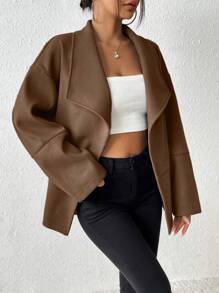 Chiquease Cổ áo thác nước Thả vai Mở Mặt trước Áo khoác - màu nâu - Xem 6