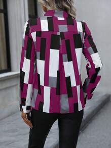 EMERY ROSE 幾何印花前紐扣襯衫 - 紫色 - 查看 2