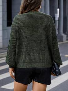 Calvaya Plus Drop Shoulder Marled Knit Sweater Knit Pullover Fall Winter Sweater - Black - View 3