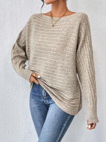 SHEIN LUNE Cổ thuyền tay cánh Áo len - Màu Khaki - Xem 3