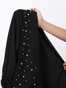 SHEIN Clasi 大尺碼珍珠裝飾瀑布領西裝外套 - 黑色 - 查看 7