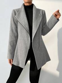 SHEIN Unity Cổ áo thác nước Dây kéo Áo khoác - Màu Xám nhạt - Xem 1