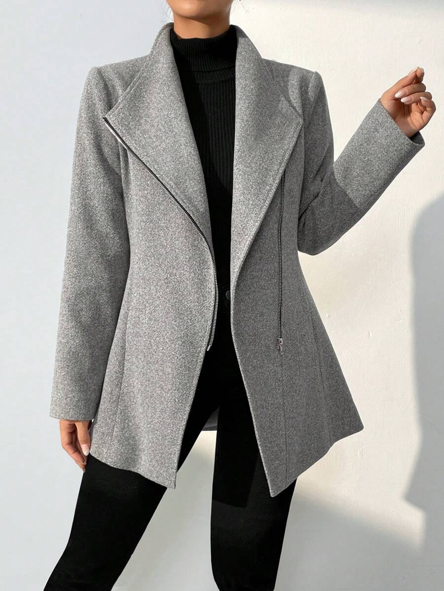 SHEIN Unity Cổ áo thác nước Dây kéo Áo khoác - Màu Xám nhạt - Xem 1