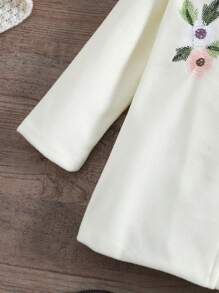 SHEIN Little Girls' Flower Embroidered Single-breasted Coat - White - View 5