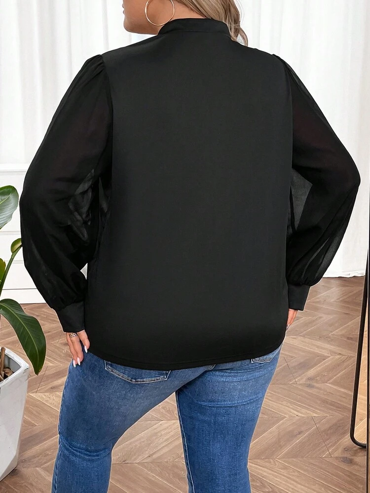 Plus Button Detail Asymmetrical Neck Top